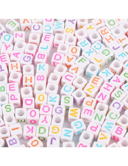 Sacchetto di 100 perline quadrate bianche - Lettere multicolori