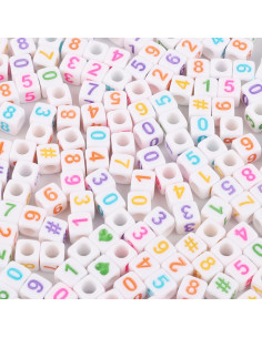 Sacchetto di 100 perline quadrate bianche - Numeri multicolori