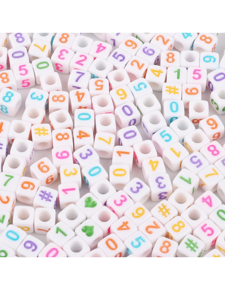 Sacchetto di 100 perline quadrate bianche - Numeri multicolori