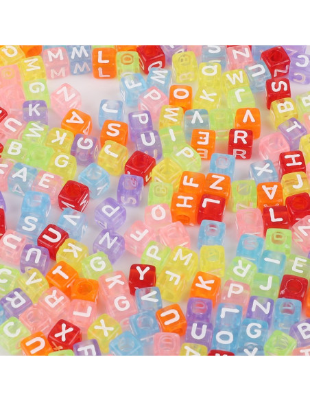 Sacchetto di 100 perline quadrate colorate - Lettere bianche