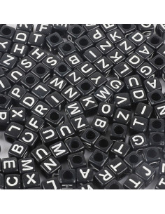 Sacchetto di 100 perline quadrate nere - Lettere bianche