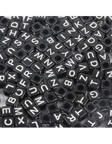 Sacchetto di 100 perline quadrate nere - Lettere bianche