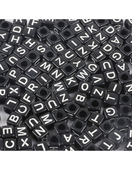 Sacchetto di 100 perline quadrate nere - Lettere bianche
