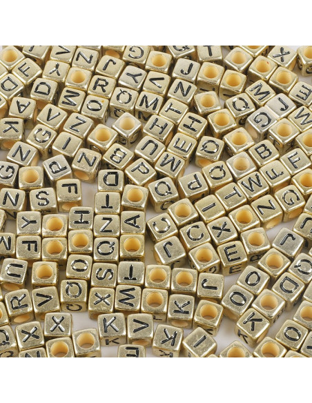 Sacchetto di 100 perline quadrate oro - Lettere nere