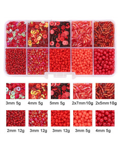 Scatola 80 gr perline di vetro e paillettes - Rosso