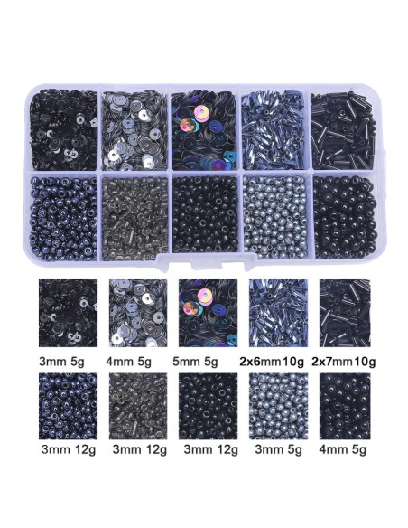 Scatola 80 gr perline di vetro e paillettes - Nero