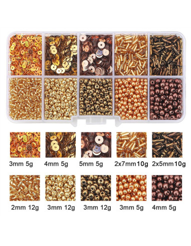 Scatola 80 gr perline di vetro e paillettes - Oro