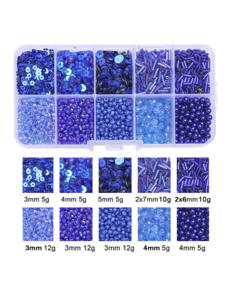 Scatola 80 gr perline di vetro e paillettes - Blu reale