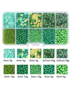 Scatola 80 gr perline di vetro e paillettes - Verde scuro