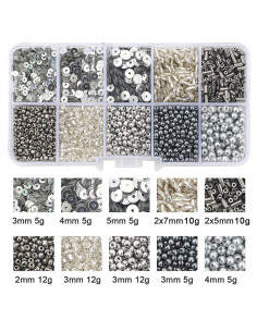 Scatola 80 gr perline di vetro e paillettes - Argento