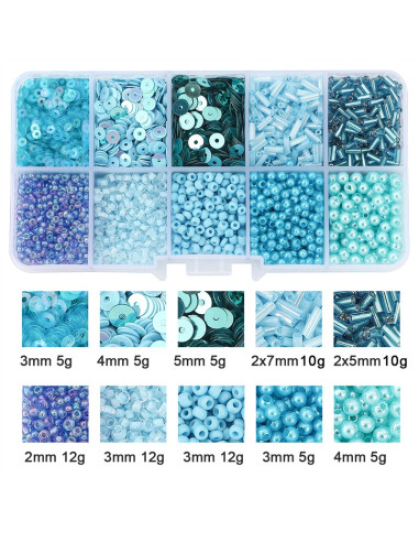 Scatola 80 gr perline di vetro e paillettes - Blu