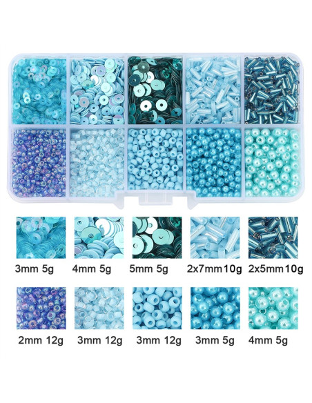 Scatola 80 gr perline di vetro e paillettes - Blu