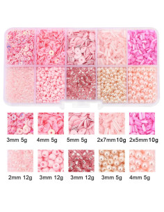 Scatola 80 gr perline di vetro e paillettes - Rosa