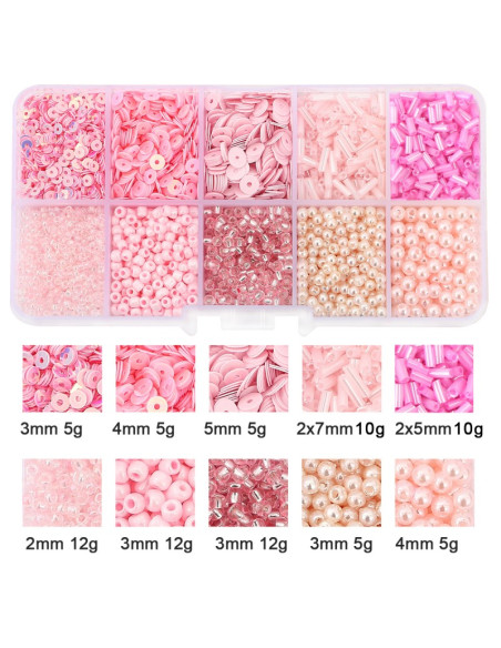 Scatola 80 gr perline di vetro e paillettes - Rosa