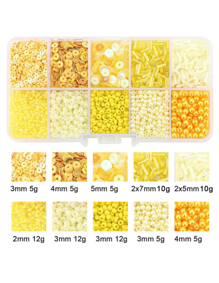 Scatola 80 gr perline di vetro e paillettes - Giallo