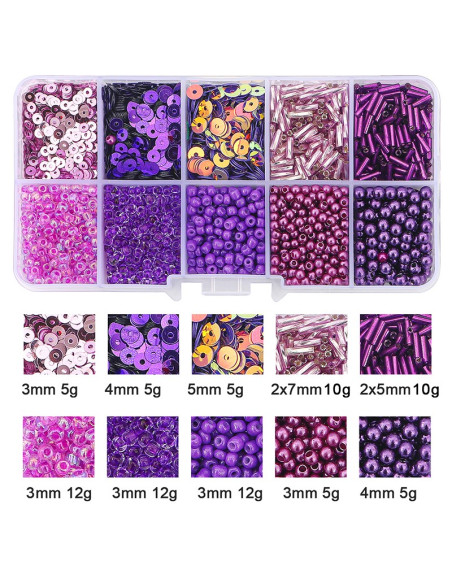 Scatola 80 gr perline di vetro e paillettes - Viola scuro
