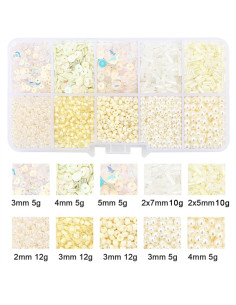 Scatola 80 gr perline di vetro e paillettes - Avorio