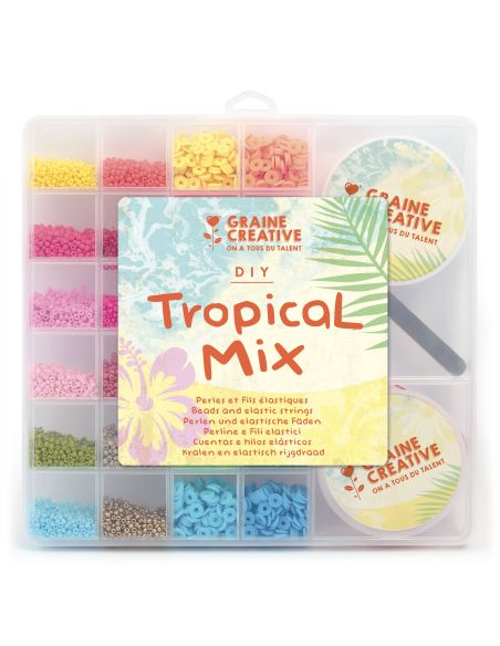 Set di perline di vetro, Heishi, cordoncino elastico e pinza - Tropical Mix