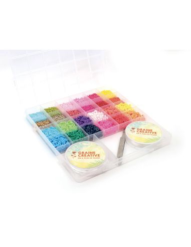 Set di perline di vetro, Heishi, cordoncino elastico e pinza - Tropical Mix