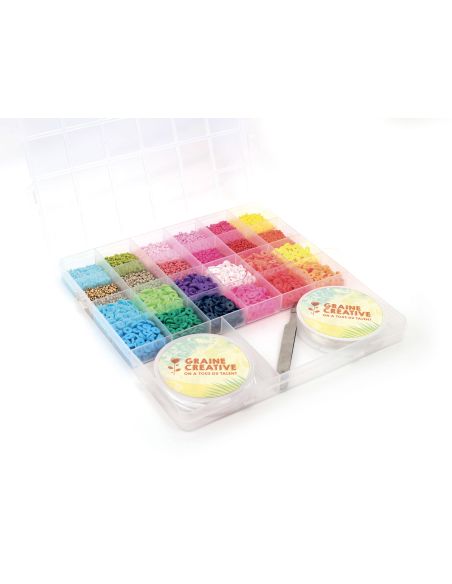 Set di perline di vetro, Heishi, cordoncino elastico e pinza - Tropical Mix