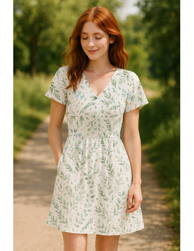 Tessuto popeline di cotone - Ito bianco e verde