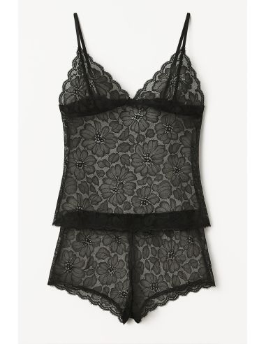 Tessuto pizzo elastico Léonie - Nero