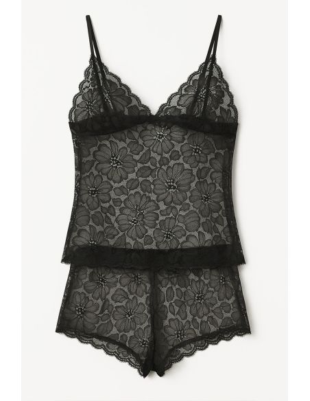 Tessuto pizzo elastico Léonie - Nero