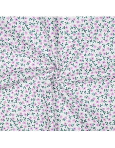 Tessuto popeline di cotone - Fiori rosa su sfondo bianco