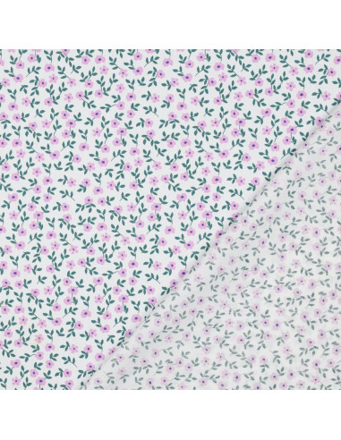 Tessuto popeline di cotone - Fiori rosa su sfondo bianco