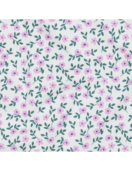 Tessuto popeline di cotone - Fiori rosa su sfondo bianco