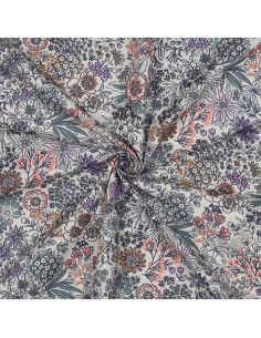 Tessuto popeline di cotone - Fiori écru