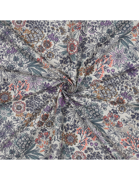 Tessuto popeline di cotone - Fiori écru