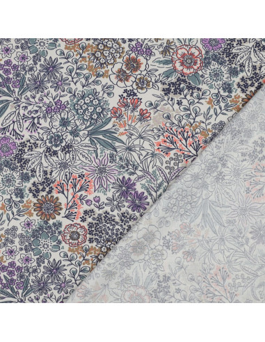 Tessuto popeline di cotone - Fiori écru