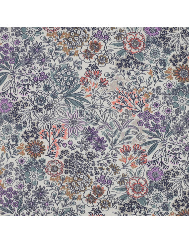 Tessuto popeline di cotone - Fiori écru