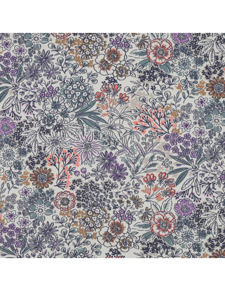 Tessuto popeline di cotone - Fiori écru