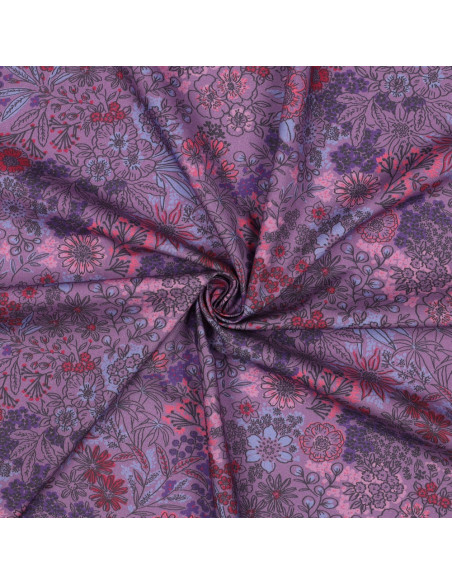 Tessuto popeline di cotone - Fiori viola