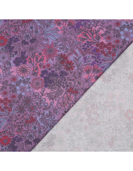 Tessuto popeline di cotone - Fiori viola
