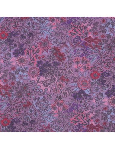Tessuto popeline di cotone - Fiori viola