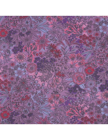 Tessuto popeline di cotone - Fiori viola