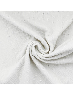 Tessuto doppia garza di cotone ricamato Suzy - Bianco