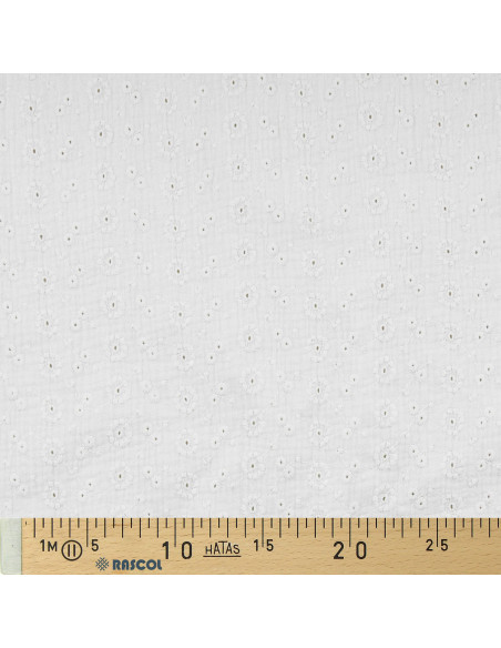 Tessuto doppia garza di cotone ricamato Suzy - Bianco