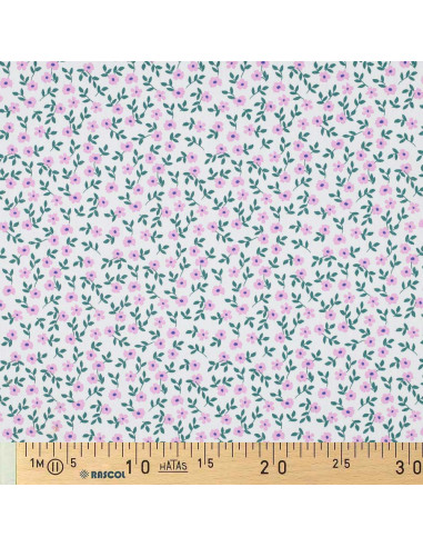 Tessuto popeline di cotone - Fiori rosa su sfondo bianco