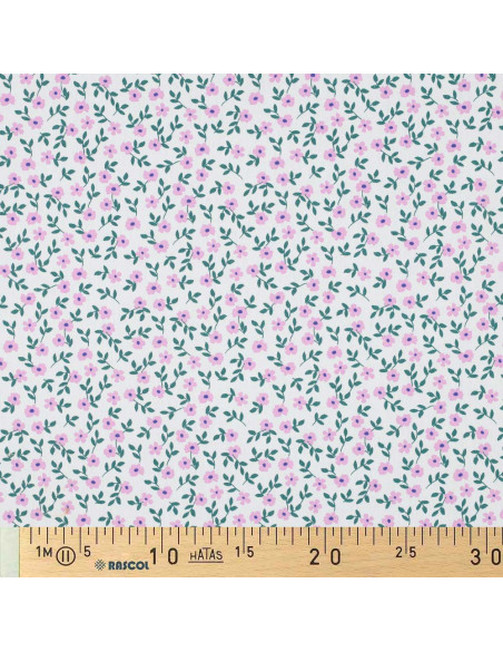 Tessuto popeline di cotone - Fiori rosa su sfondo bianco