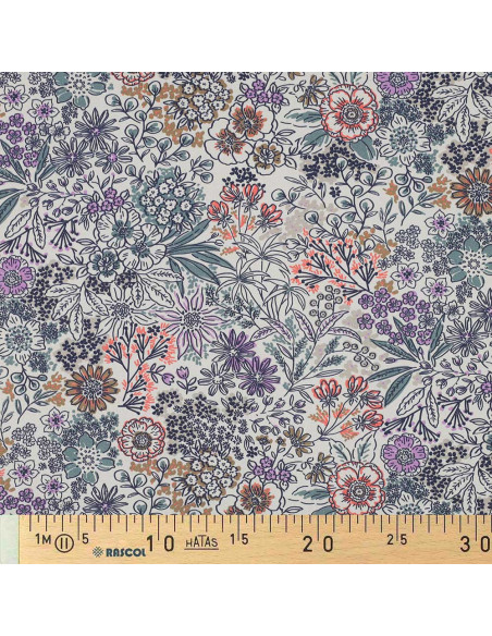 Tessuto popeline di cotone - Fiori écru