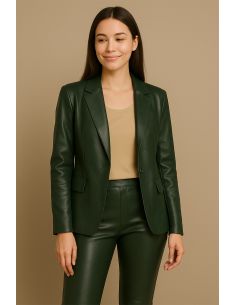 Tessuto similpelle stretch lucido per abbigliamento - Verde inglese 2