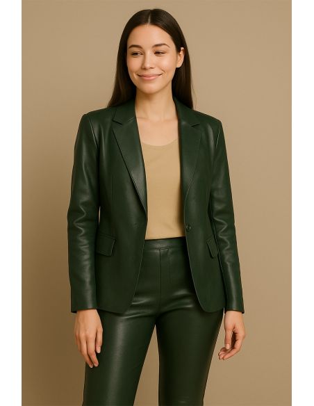 Tessuto similpelle stretch lucido per abbigliamento - Verde inglese