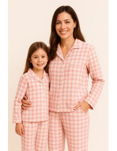 Tessuto flanella a grandi quadri - Rosa e écru 2