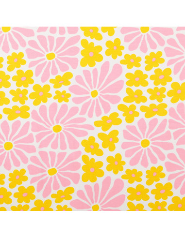 Tessuto jersey fantasia - Fiori anni sessanta gialli e rosa