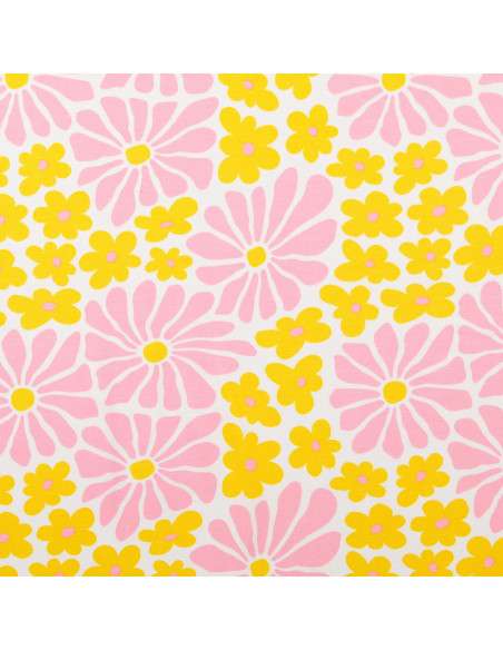 Tessuto jersey fantasia - Fiori anni sessanta gialli e rosa