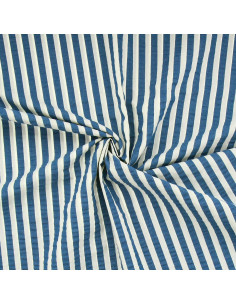 Tessuto Seersucker a righe larghe - Blu jeans e bianco sporco